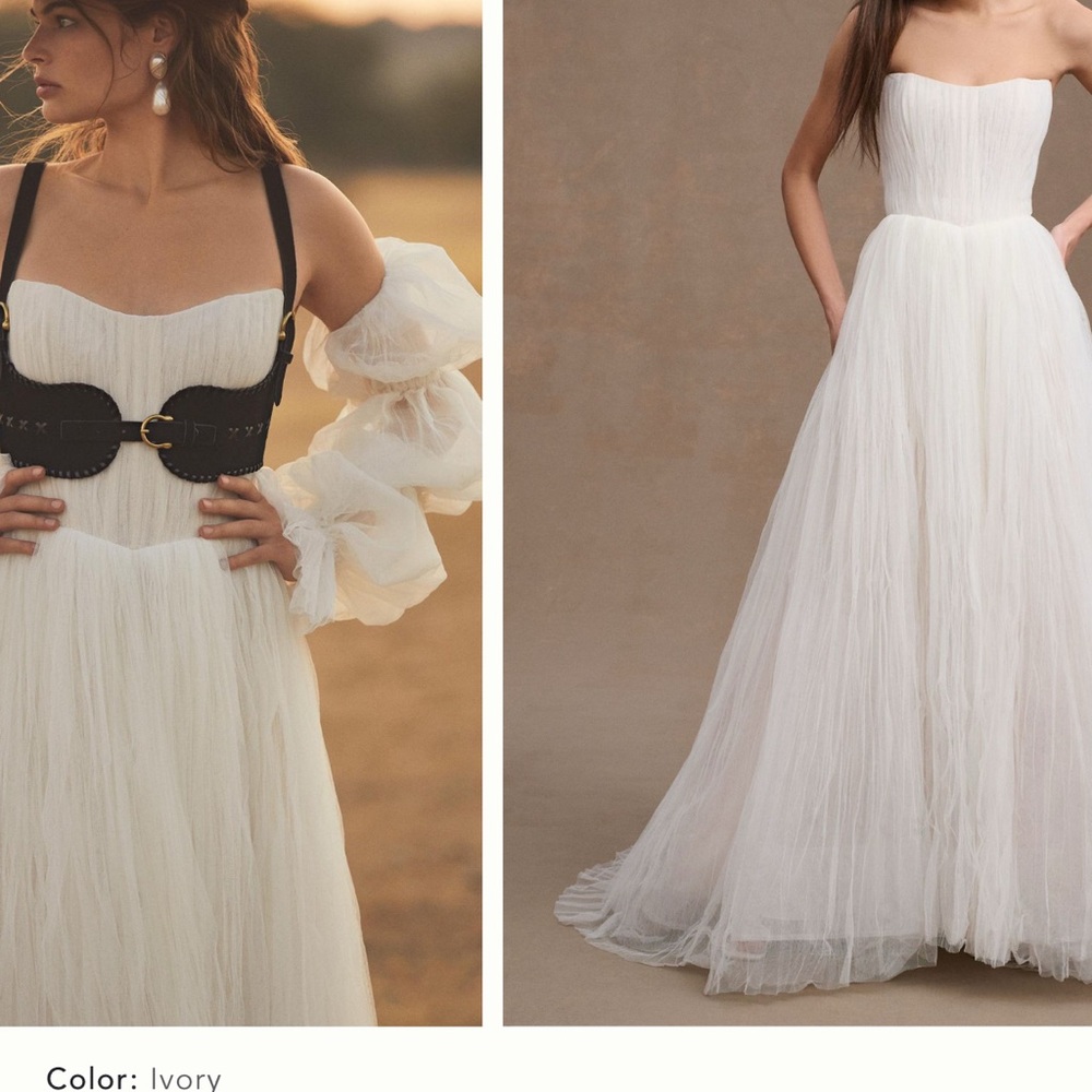 Watters Magali Strapless Pleated Mesh Wedding Gown